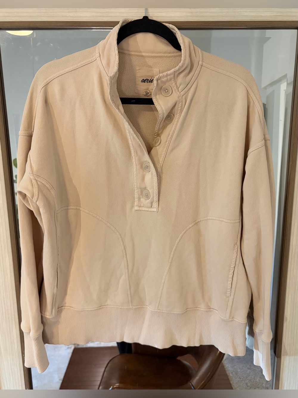 aerie Oversized Athletic Henley Sweatshirts Women in Cream size XS Extra Small